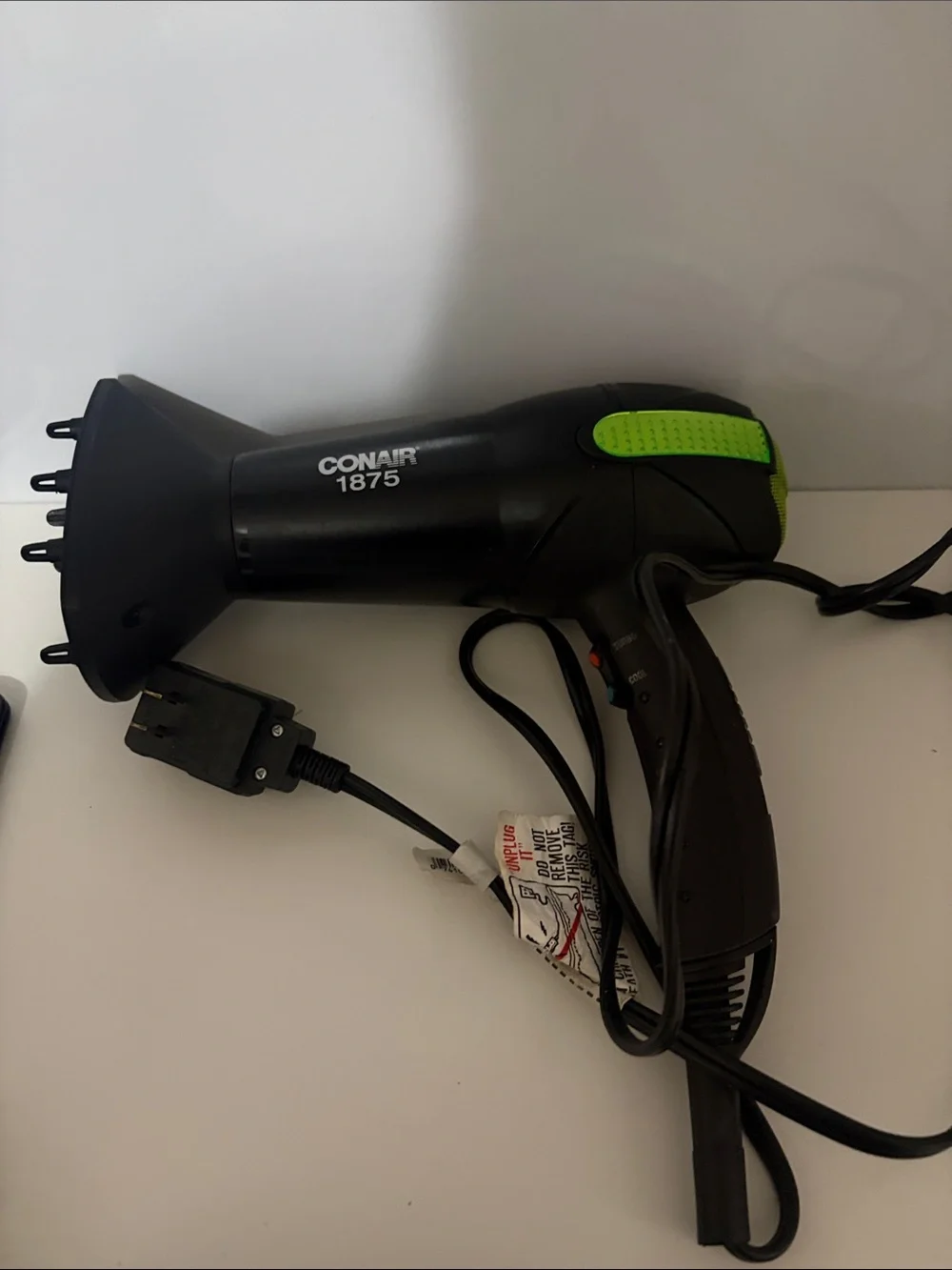 Conair 1875W Black Hair Dryer with Green Accent
